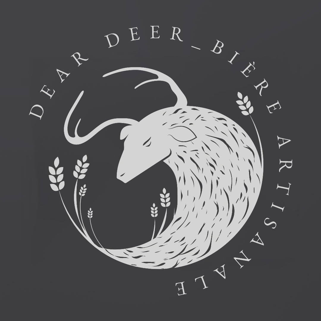 Logo de la brasserie Dear Deer, représentant un cerf fait à partir de houblon en aplat de noir sur fond blanc.